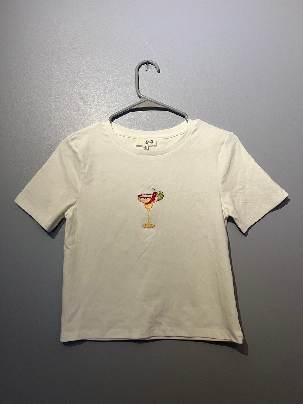 White Cocktail Embroidered Tee